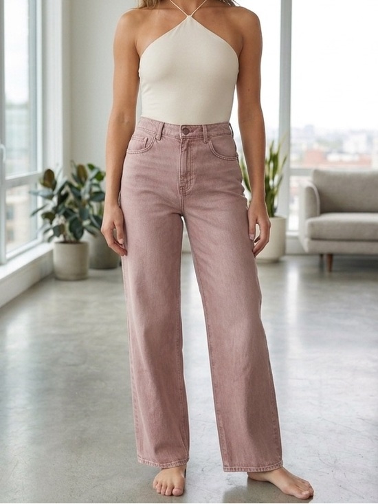 Divided Denim - H&M Mauve Pink Wide Leg Jeans Size 4 Minimalist Relaxed Quiet Luxury Classic